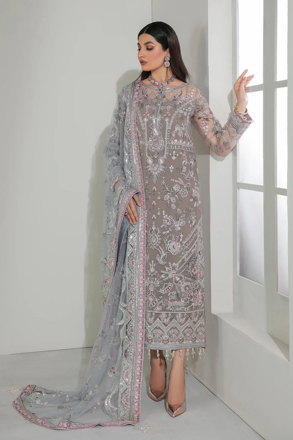 Designer Suit Baroque Chantelle Embroidered Net 3PC Ready To Wear