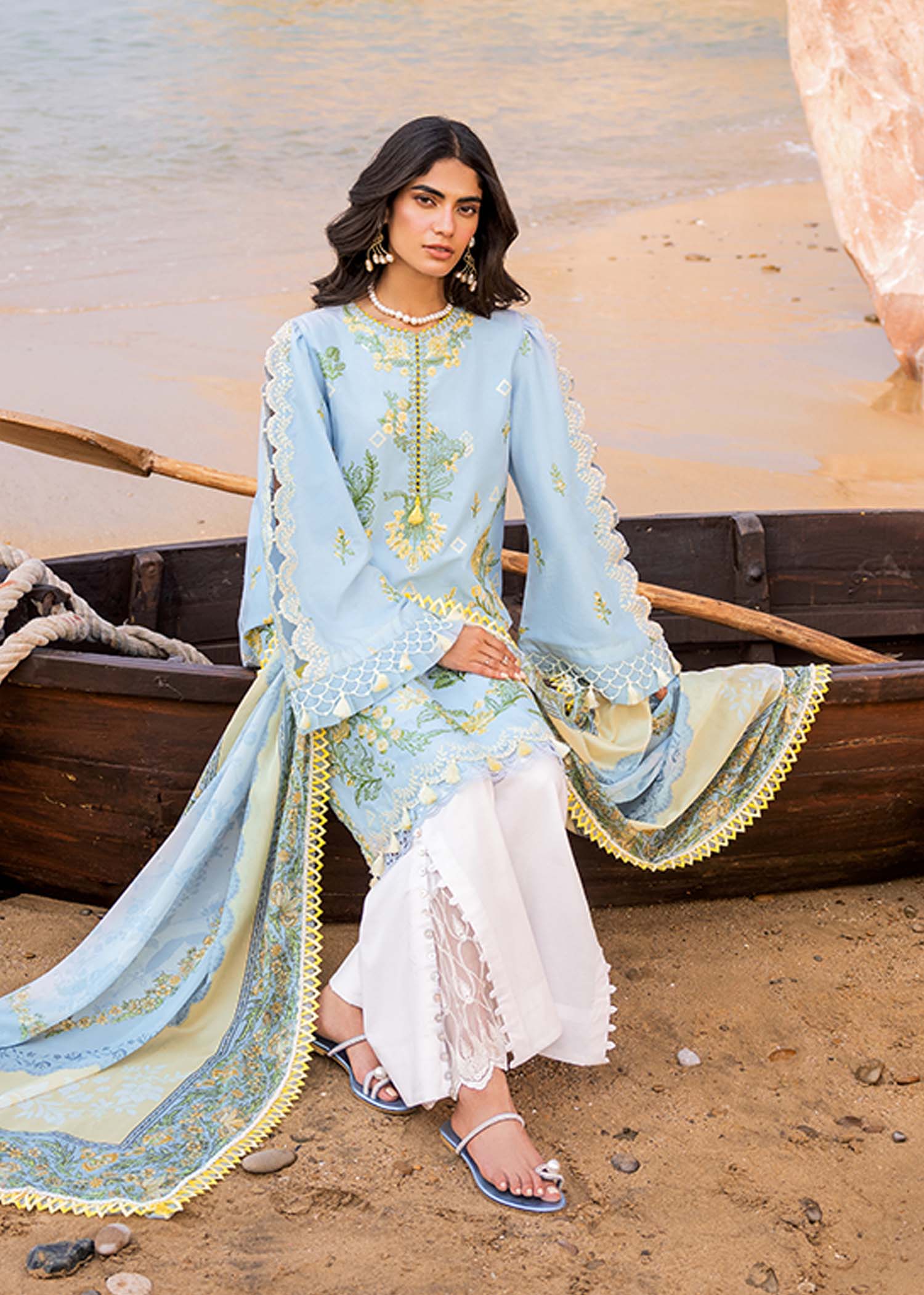 3 Piece Stitched Lawn Embroidery Dress - Ready To Wear