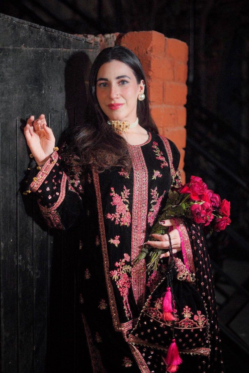 3 Piece Stitched Velvet Luxury Suit - Ready To Wear