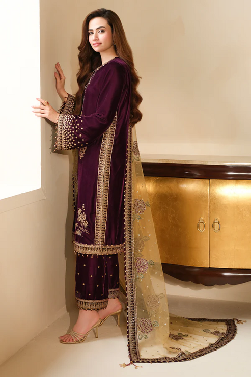 3 Piece Stitched Luxury Velvet Suit - Ready To Wear